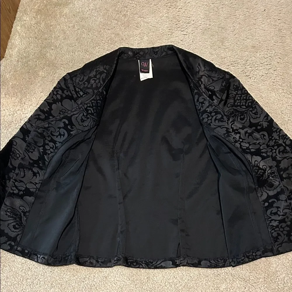 Vintage Wrapper Black Velvet Satin Brocade Floral Patterned Jacket